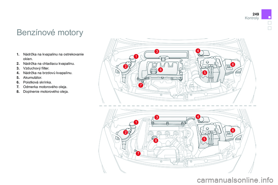 CITROEN DS3 CABRIO 2015 Návod na použitie (in Slovak) 249
DS3_sk_Chap11_verifications_ed01-2014
Benzínové motory
1. Nádržka na kvapalinu na ostrekovanie okien.
2.
N
ádržka na chladiacu kvapalinu.
3.
v zduchový filter.
4.
N
ádržka na brzdo CITROEN DS3 CABRIO 2015 Návod na použitie (in Slovak) 249
DS3_sk_Chap11_verifications_ed01-2014
Benzínové motory
1. Nádržka na kvapalinu na ostrekovanie okien.
2.
N
ádržka na chladiacu kvapalinu.
3.
v zduchový filter.
4.
N
ádržka na brzdo