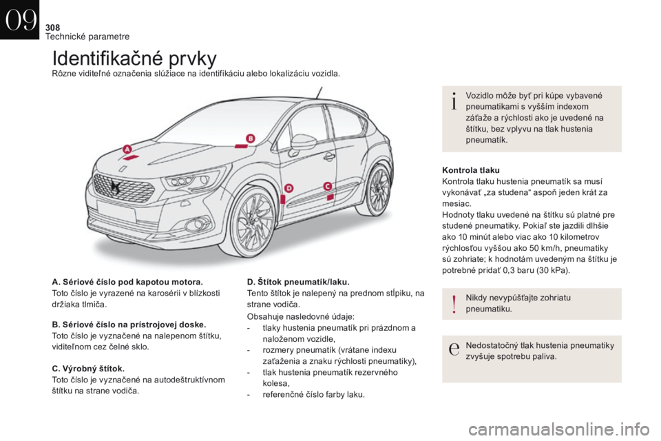 CITROEN DS4 2017 Návod na použitie (in Slovak) 308
DS4_sk_Chap09_caracteristiques_ed01-2016
Identifikačné prvkyRôzne viditeľné označenia slúžiace na identifikáciu alebo lokalizáciu vozidla.
A. Sériové číslo pod kapotou motora.
Toto CITROEN DS4 2017 Návod na použitie (in Slovak) 308
DS4_sk_Chap09_caracteristiques_ed01-2016
Identifikačné prvkyRôzne viditeľné označenia slúžiace na identifikáciu alebo lokalizáciu vozidla.
A. Sériové číslo pod kapotou motora.
Toto
