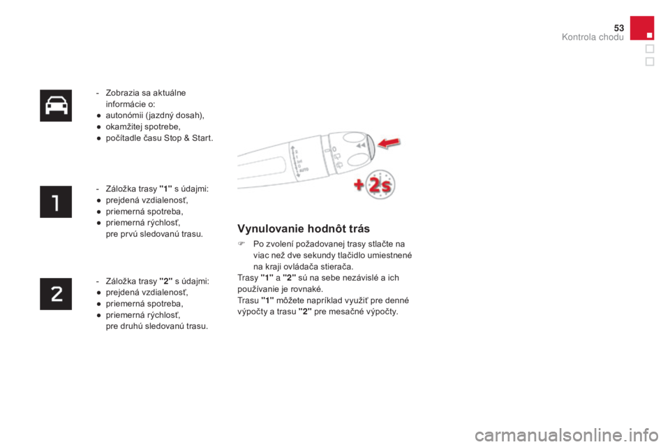 CITROEN DS4 2015 Návod na použitie (in Slovak) 53
DS4_sk_Chap01_controle-de-marche_ed02-2015
- Zobrazia sa aktuálne informácie o:
●
a
utonómii ( jazdný dosah),
●
o
kamžitej spotrebe,
●
p
očítadle času Stop & Start.
-
Z
ál CITROEN DS4 2015 Návod na použitie (in Slovak) 53
DS4_sk_Chap01_controle-de-marche_ed02-2015
- Zobrazia sa aktuálne informácie o:
●
a
utonómii ( jazdný dosah),
●
o
kamžitej spotrebe,
●
p
očítadle času Stop & Start.
-
Z
ál