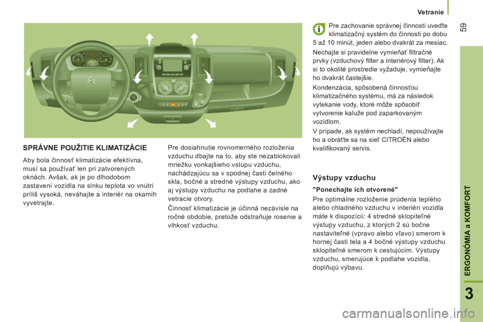 CITROEN JUMPER 2015 Návod na použitie (in Slovak) Vetranie
59
3
ERGONÓMIA
a KOMFORT
JUMPER-PAPIER_SK_CHAP03_ERGO ET CONFORT_ED01-2014
SPRÁVNE POUŽITIE KLIMATIZÁCIE
Aby bola činnosť klimatizácie efektívna,
musí sa používať len p CITROEN JUMPER 2015 Návod na použitie (in Slovak) Vetranie
59
3
ERGONÓMIA
a KOMFORT
JUMPER-PAPIER_SK_CHAP03_ERGO ET CONFORT_ED01-2014
SPRÁVNE POUŽITIE KLIMATIZÁCIE
Aby bola činnosť klimatizácie efektívna,
musí sa používať len p