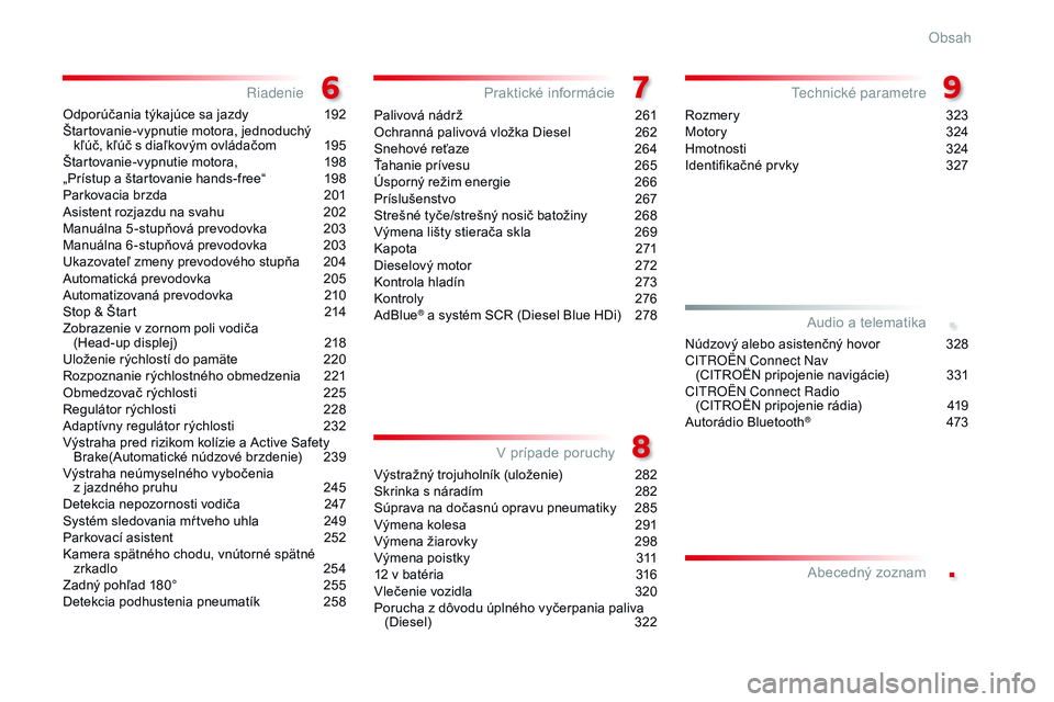 CITROEN JUMPER SPACETOURER 2017 Návod na použitie (in Slovak) .
.
Spacetourer-VP_sk_Chap00a_sommaire_ed01-2016
Odporúčania týkajúce sa jazdy 192
Štartovanie-vypnutie motora, jednoduchý kľúč, kľúč s diaľkovým ovládačom
1
95
Štartovanie-vypnu CITROEN JUMPER SPACETOURER 2017 Návod na použitie (in Slovak) .
.
Spacetourer-VP_sk_Chap00a_sommaire_ed01-2016
Odporúčania týkajúce sa jazdy 192
Štartovanie-vypnutie motora, jednoduchý kľúč, kľúč s diaľkovým ovládačom
1
95
Štartovanie-vypnu