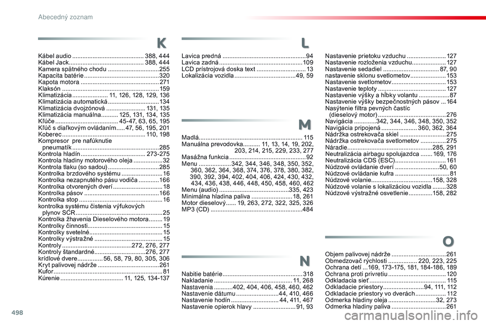 CITROEN JUMPER SPACETOURER 2017  Návod na použitie (in Slovak) 498
Spacetourer-VP_sk_Chap11_index-alpha_ed01-2016
Nastavenie prietoku vzduchu .......................12 7
Nastavenie rozloženia vzduchu  ....................12
7
Nastavenie sedadiel
 ...............