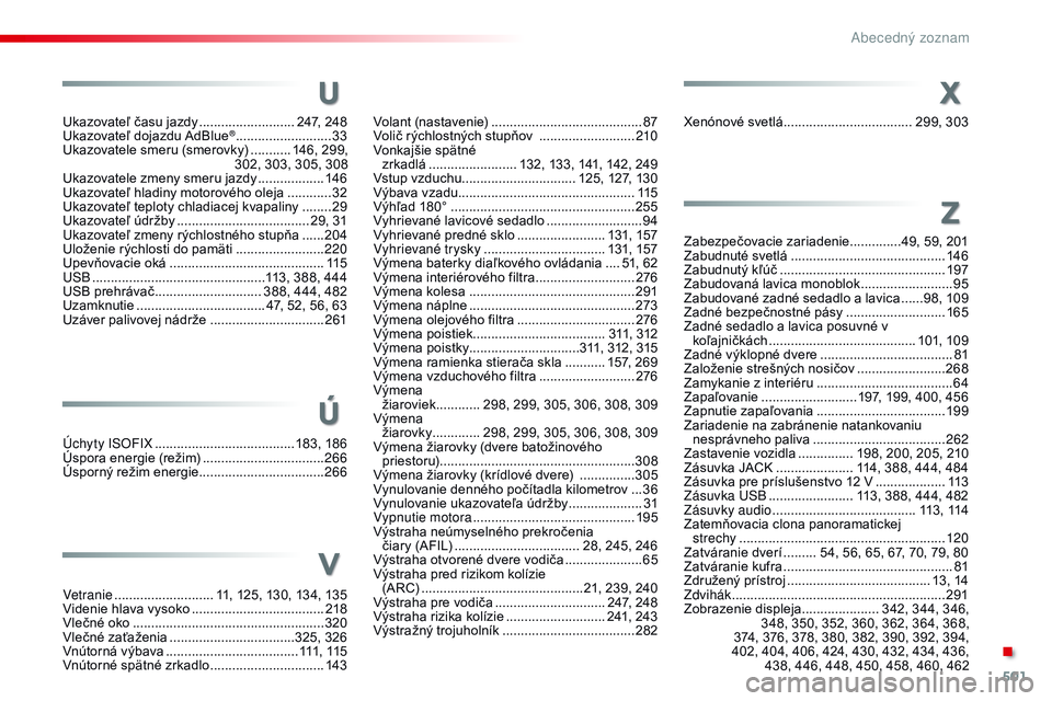 CITROEN JUMPER SPACETOURER 2017 Návod na použitie (in Slovak) 501
Spacetourer-VP_sk_Chap11_index-alpha_ed01-2016
Úchyty iSoFiX ............................... .......183, 18 6
Úspora energie (režim) .................................26
6
Úsporný režim ener CITROEN JUMPER SPACETOURER 2017 Návod na použitie (in Slovak) 501
Spacetourer-VP_sk_Chap11_index-alpha_ed01-2016
Úchyty iSoFiX ............................... .......183, 18 6
Úspora energie (režim) .................................26
6
Úsporný režim ener