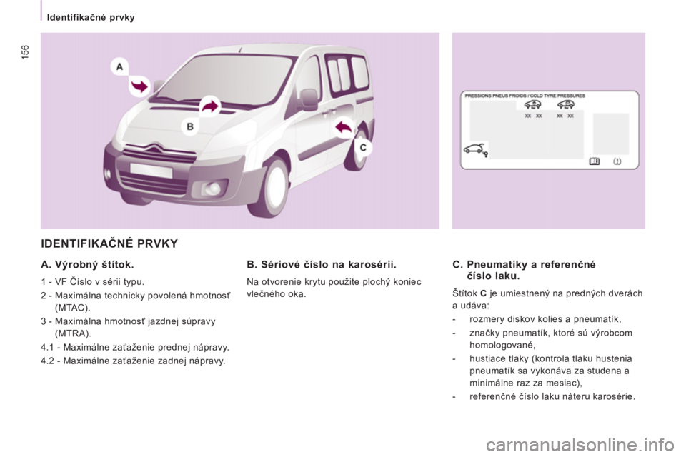 CITROEN JUMPER MULTISPACE 2013  Návod na použitie (in Slovak) 156
   
 
Identifikačné prvky  
 
 
IDENTIFIKAČN