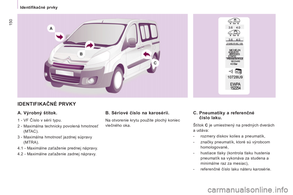 CITROEN JUMPER MULTISPACE 2012  Návod na použitie (in Slovak) 150
   
 
Identifikačné prvky  
 
 
IDENTIFIKAČN