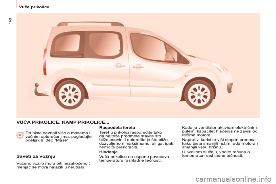 CITROEN BERLINGO MULTISPACE 2016 Priručnik (in Serbian) 148
Vuča prikolice
Berlingo-2-VP_sr_Chap06_accessoire_ed01-2016
da biste saznali više o masama i
vučnim opterećenjima, pogledajte
odeljak 9, deo "Mase".
VuČA PRIKO l ICE , KAMP PRIKO CITROEN BERLINGO MULTISPACE 2016 Priručnik (in Serbian) 148
Vuča prikolice
Berlingo-2-VP_sr_Chap06_accessoire_ed01-2016
da biste saznali više o masama i
vučnim opterećenjima, pogledajte
odeljak 9, deo "Mase".
VuČA PRIKO l ICE , KAMP PRIKO