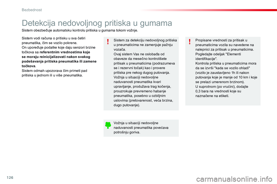 CITROEN C4 CACTUS 2015 Priručnik (in Serbian) 126
C4-cactus_sr_Chap07_securite_ed02-2014
detekcija nedovoljnog pritiska u gumama
sistem vodi računa o pritisku u sva četiri
pneumatika, čim se vozilo pokrene.
on u
poređuje podatke koje daju se CITROEN C4 CACTUS 2015 Priručnik (in Serbian) 126
C4-cactus_sr_Chap07_securite_ed02-2014
detekcija nedovoljnog pritiska u gumama
sistem vodi računa o pritisku u sva četiri
pneumatika, čim se vozilo pokrene.
on u
poređuje podatke koje daju se