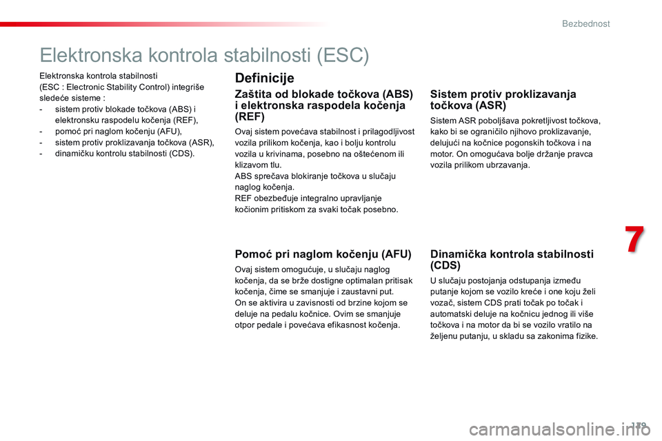 CITROEN C4 CACTUS 2015 Priručnik (in Serbian) 129
C4-cactus_sr_Chap07_securite_ed02-2014
elektronska kontrola stabilnosti
(esC : el ectronic st ability Control) integriše
sledeće sisteme
:
-
s
istem protiv blokade točkova (
aBs) i
CITROEN C4 CACTUS 2015 Priručnik (in Serbian) 129
C4-cactus_sr_Chap07_securite_ed02-2014
elektronska kontrola stabilnosti
(esC : el ectronic st ability Control) integriše
sledeće sisteme
:
-
s
istem protiv blokade točkova (
aBs) i