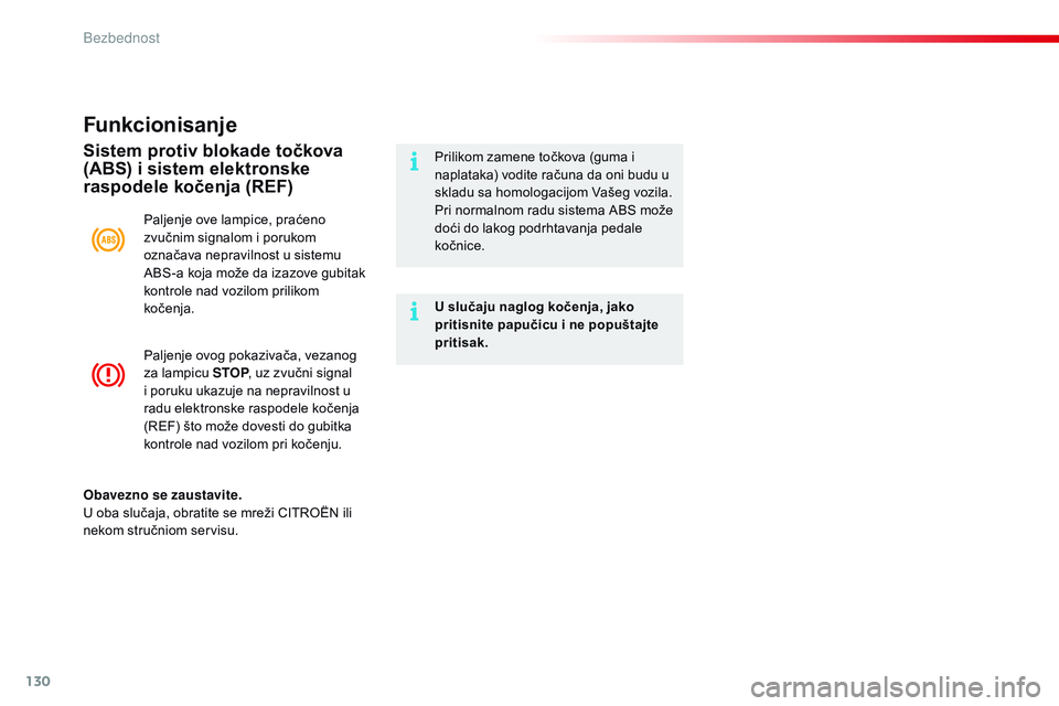 CITROEN C4 CACTUS 2015 Priručnik (in Serbian) 130
C4-cactus_sr_Chap07_securite_ed02-2014
Paljenje ovog pokazivača, vezanog
za lampicu STOP, uz zvučni signal
i poruku ukazuje na nepravilnost u
radu elektronske raspodele kočenja
(
r
e
F
) CITROEN C4 CACTUS 2015 Priručnik (in Serbian) 130
C4-cactus_sr_Chap07_securite_ed02-2014
Paljenje ovog pokazivača, vezanog
za lampicu STOP, uz zvučni signal
i poruku ukazuje na nepravilnost u
radu elektronske raspodele kočenja
(
r
e
F
)
