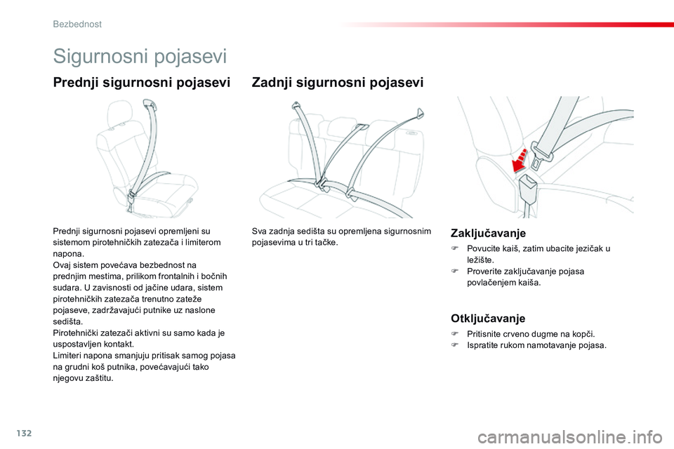 CITROEN C4 CACTUS 2015 Priručnik (in Serbian) 132
C4-cactus_sr_Chap07_securite_ed02-2014
sigurnosni pojasevi
Prednji sigurnosni pojasevi
Prednji sigurnosni pojasevi opremljeni su
sistemom pirotehničkih zatezača i limiterom
napona.
ov
aj siste CITROEN C4 CACTUS 2015 Priručnik (in Serbian) 132
C4-cactus_sr_Chap07_securite_ed02-2014
sigurnosni pojasevi
Prednji sigurnosni pojasevi
Prednji sigurnosni pojasevi opremljeni su
sistemom pirotehničkih zatezača i limiterom
napona.
ov
aj siste