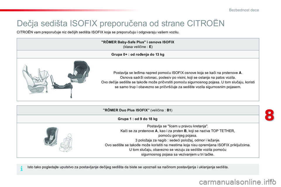CITROEN C4 CACTUS 2015 Priručnik (in Serbian) 151
C4-cactus_sr_Chap08_securite-enfants_ed02-2014
dečja sedišta isoFiX p reporučena od strane CiTr oËn
"RÖMER Baby- Safe Plus" i osnova ISOFIX
(klasa veličine : E)
Grupa 0+
: od ro CITROEN C4 CACTUS 2015 Priručnik (in Serbian) 151
C4-cactus_sr_Chap08_securite-enfants_ed02-2014
dečja sedišta isoFiX p reporučena od strane CiTr oËn
"RÖMER Baby- Safe Plus" i osnova ISOFIX
(klasa veličine : E)
Grupa 0+
: od ro