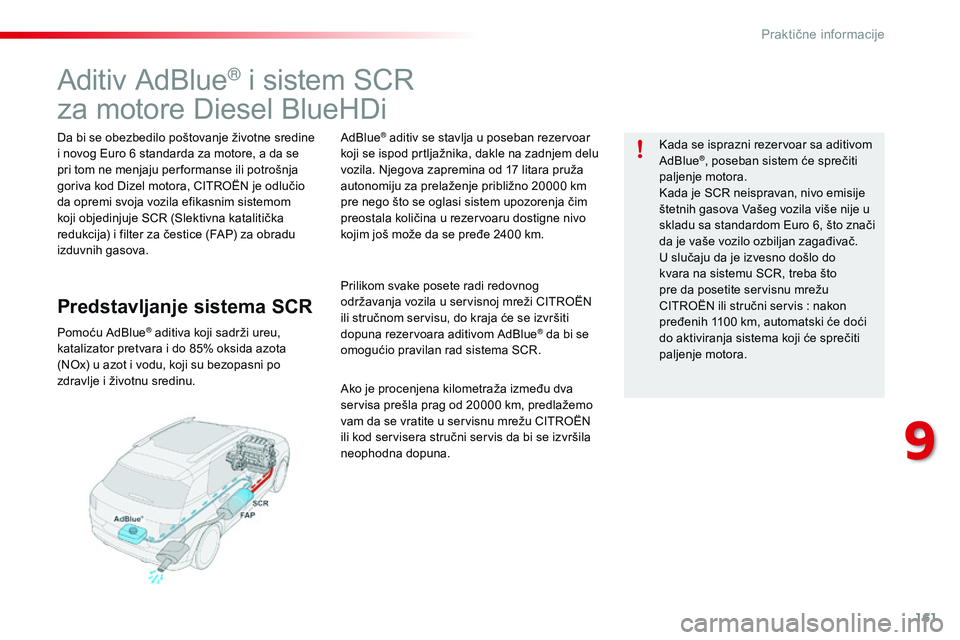 CITROEN C4 CACTUS 2015 Priručnik (in Serbian) 161
C4-cactus_sr_Chap09_info-pratiques_ed02-2014
aditiv adBlue® i sistem sCr
za motore
d
i
esel BlueH
di
da bi se obezbedilo poštovanje životne sredine
i novog
eu ro 6 standarda za motore, a d CITROEN C4 CACTUS 2015 Priručnik (in Serbian) 161
C4-cactus_sr_Chap09_info-pratiques_ed02-2014
aditiv adBlue® i sistem sCr
za motore
d
i
esel BlueH
di
da bi se obezbedilo poštovanje životne sredine
i novog
eu ro 6 standarda za motore, a d