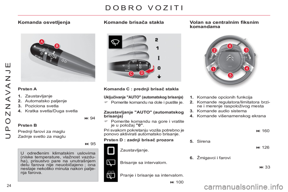 CITROEN C4 PICASSO 2013  Priručnik (in Serbian) 24 
UPOZNAVANJE
   
Prsten B  
   
Prsten D : zadnji brisač prozora 
  Zaustavljanje. 
  Brisanje sa intervalom. 
  Pranje i brisanje sa intervalom. 
 
 
Volan sa centralnim fiksnim 
komandama     
K