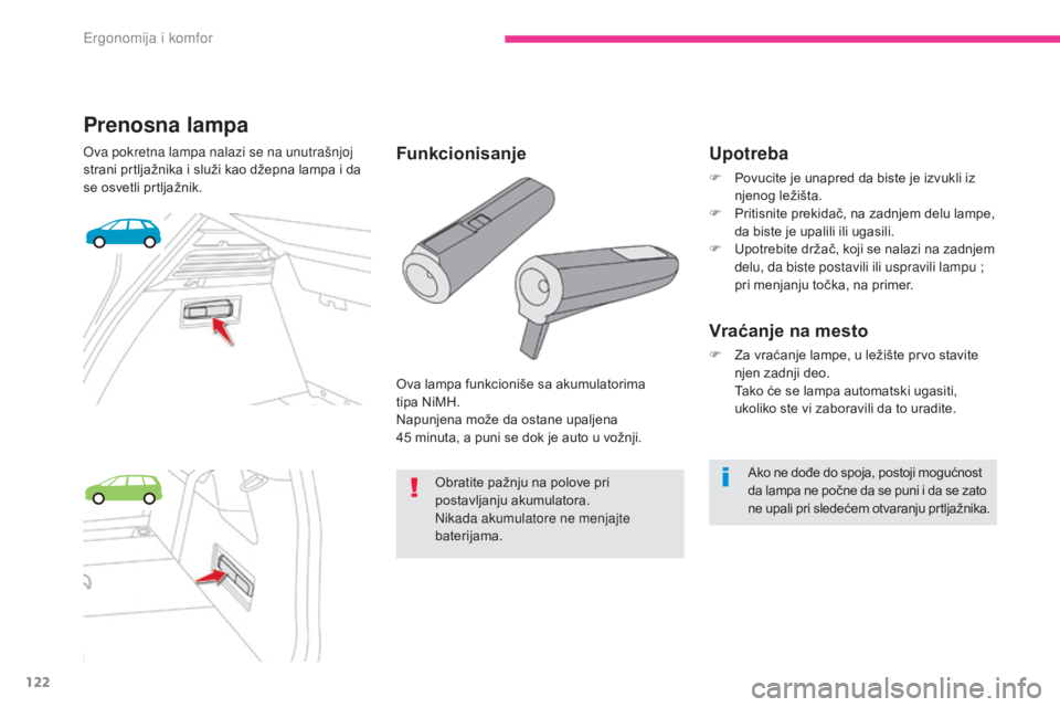 CITROEN C4 SPACETOURER 2018 Priručnik (in Serbian) 122
C4-Picasso-II_sr_Chap03_ergonomie-confort_ed02-2016
Prenosna lampa
Ova pokretna lampa nalazi se na unutrašnjoj
strani prtljažnika i služi kao džepna lampa i da
se osvetli prtljažnik.Ova lam CITROEN C4 SPACETOURER 2018 Priručnik (in Serbian) 122
C4-Picasso-II_sr_Chap03_ergonomie-confort_ed02-2016
Prenosna lampa
Ova pokretna lampa nalazi se na unutrašnjoj
strani prtljažnika i služi kao džepna lampa i da
se osvetli prtljažnik.Ova lam