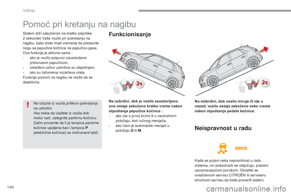 CITROEN C4 SPACETOURER 2018 Priručnik (in Serbian) 140
C4-Picasso-II_sr_Chap04_conduite_ed02-2016
Pomoć pri kretanju na nagibu
Sistem drži zakočenim na kratko (otprilike
2 sekunde) Vaše vozilo pri pokretanju na
nagibu, kako biste imali vremena CITROEN C4 SPACETOURER 2018 Priručnik (in Serbian) 140
C4-Picasso-II_sr_Chap04_conduite_ed02-2016
Pomoć pri kretanju na nagibu
Sistem drži zakočenim na kratko (otprilike
2 sekunde) Vaše vozilo pri pokretanju na
nagibu, kako biste imali vremena