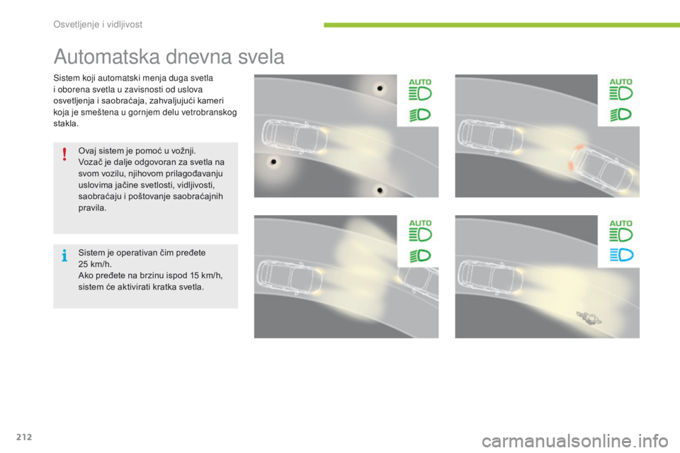 CITROEN C4 SPACETOURER 2016  Priručnik (in Serbian) 212
C4-Picasso-II_sr_Chap05_eclairage-visibilite_ed01-2016
Sistem koji automatski menja duga svetla 
i oborena svetla u zavisnosti od uslova 
osvetljenja i saobraćaja, zahvaljujući kameri 
koja je s