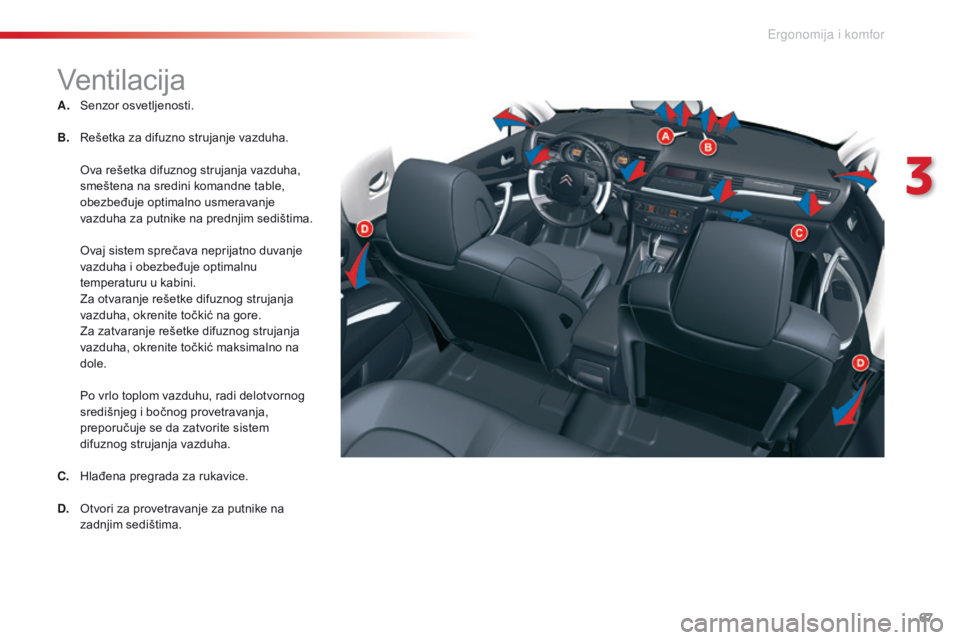 CITROEN C5 2015 Priručnik (in Serbian) 67
C5_sr_Chap03_ergo-et-confort_ed01-2014
Ventilacija
A. senzor osvetljenosti.
B.
r
e
šetka za difuzno strujanje vazduha.
o
v
a rešetka difuznog strujanja vazduha,
smeštena na sredini koma CITROEN C5 2015 Priručnik (in Serbian) 67
C5_sr_Chap03_ergo-et-confort_ed01-2014
Ventilacija
A. senzor osvetljenosti.
B.
r
e
šetka za difuzno strujanje vazduha.
o
v
a rešetka difuznog strujanja vazduha,
smeštena na sredini koma