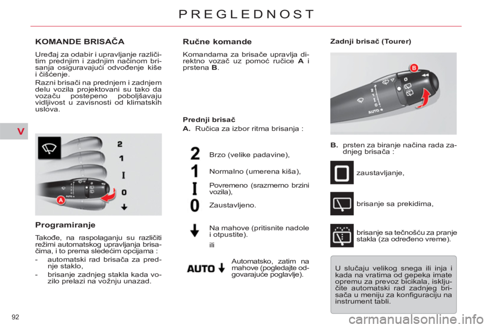 CITROEN C5 2014 Priručnik (in Serbian) V
92
PREGLEDNOST
KOMANDE BRISAČA
Uređaj za odabir i upravljanje različi-
tim prednjim i zadnjim načinom bri-
sanja osiguravajući odvođenje kiše
i čišćenje.
Razni brisači na prednjem CITROEN C5 2014 Priručnik (in Serbian) V
92
PREGLEDNOST
KOMANDE BRISAČA
Uređaj za odabir i upravljanje različi-
tim prednjim i zadnjim načinom bri-
sanja osiguravajući odvođenje kiše
i čišćenje.
Razni brisači na prednjem