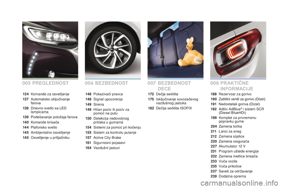 CITROEN DS3 2017 Priručnik (in Serbian) DS3_sr_Chap00a_sommaire_ed02-2015
BEZBEDNOSTPRakTIČnE
I
nFoRMaCIjE
BEZBE
DNOST
DECE
172 Dečja sedišta
175
Iskl
jučivanje suvozačevog
vazdušnog jastuka
182
Deč
ija sedišta ISOFIX
14 8 P CITROEN DS3 2017 Priručnik (in Serbian) DS3_sr_Chap00a_sommaire_ed02-2015
BEZBEDNOSTPRakTIČnE
I
nFoRMaCIjE
BEZBE
DNOST
DECE
172 Dečja sedišta
175
Iskl
jučivanje suvozačevog
vazdušnog jastuka
182
Deč
ija sedišta ISOFIX
14 8 P
