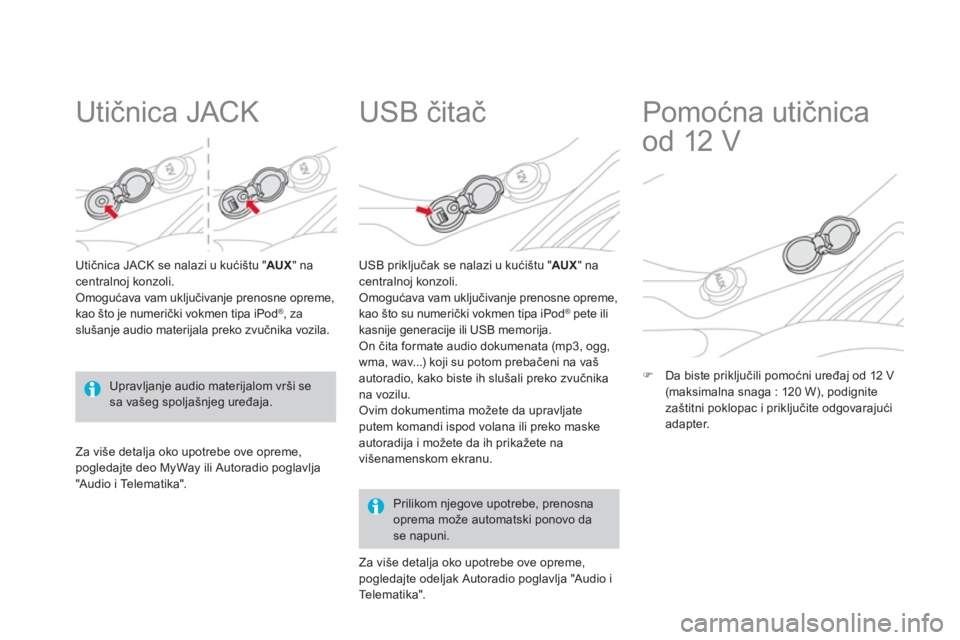CITROEN DS3 2013  Priručnik (in Serbian)    
 
 
 
 
 
Utičnica JACK 
Utičnica JACK se nalazi u kući