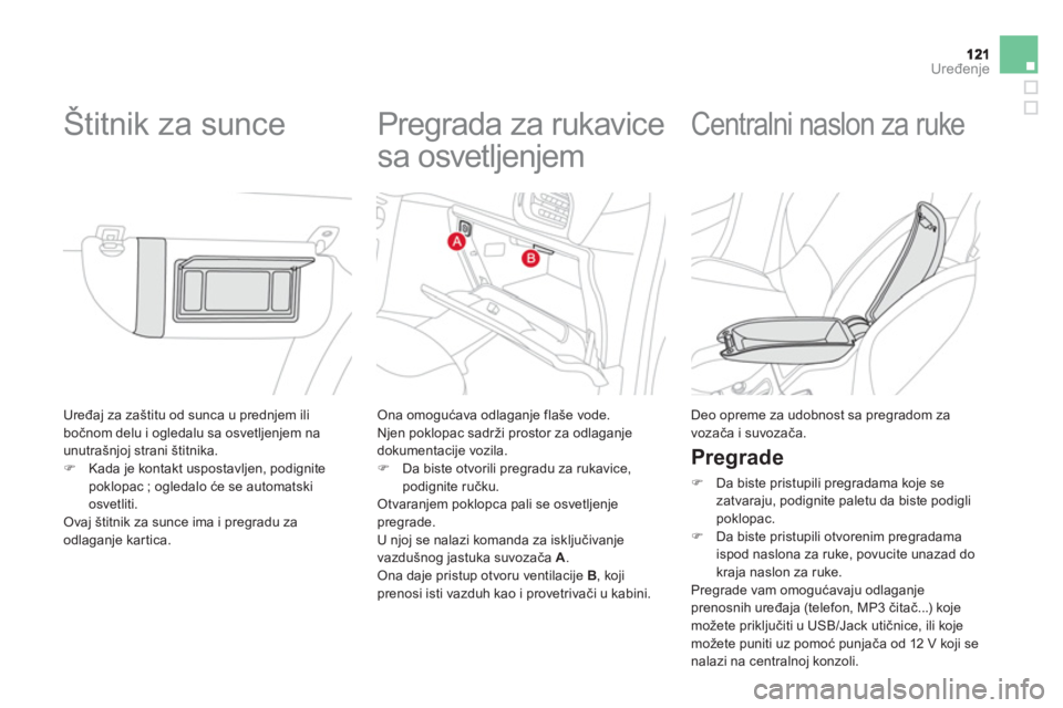 CITROEN DS3 2011  Priručnik (in Serbian) Uređenje
 
Uređaj za zaštitu od sunca u prednjem ili
bočnom delu i ogledalu sa osvetljenjem na
unutra
