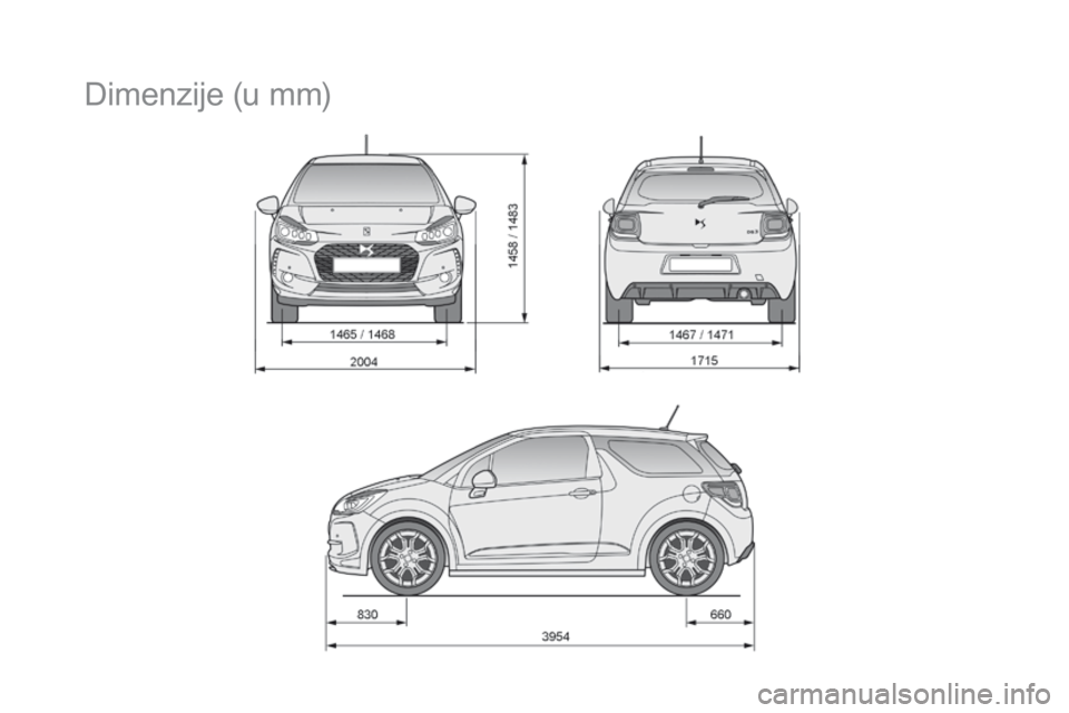 CITROEN DS3 CABRIO 2017  Priručnik (in Serbian) DS3_sr_Chap10_caracteristiques_ed02-2015
Dimenzije (u mm) 