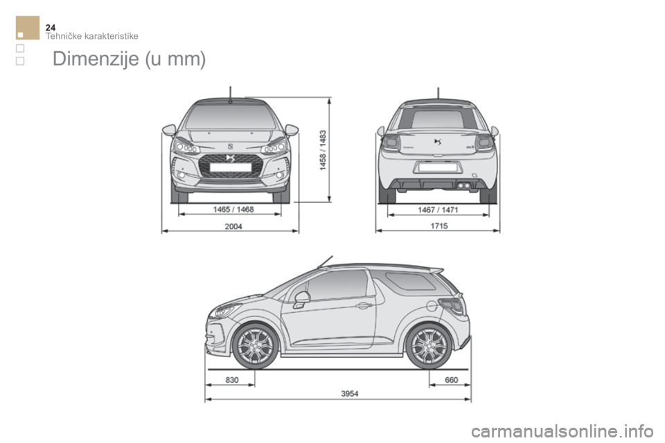CITROEN DS3 CABRIO 2017 Priručnik (in Serbian) Tehničke karakteristike24
DS3-Cabrio_sr_Chap10_caracteristiques_ed02-2015
D i m e n z i j e ( u m m ) CITROEN DS3 CABRIO 2017 Priručnik (in Serbian) Tehničke karakteristike24
DS3-Cabrio_sr_Chap10_caracteristiques_ed02-2015
D i m e n z i j e ( u m m )
