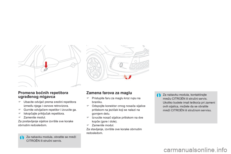 CITROEN DS3 CABRIO 2015 Priručnik (in Serbian) ds3_sr_Chap10_info-pratiques_ed01-2014
za nabavku modula, kontaktirajte
mrežu CiTr
oËn ili stručni servis.
Ukoliko budete imali teškoća pri zameni
ovih sijalica, možete da se obratite
mreži CITROEN DS3 CABRIO 2015 Priručnik (in Serbian) ds3_sr_Chap10_info-pratiques_ed01-2014
za nabavku modula, kontaktirajte
mrežu CiTr
oËn ili stručni servis.
Ukoliko budete imali teškoća pri zameni
ovih sijalica, možete da se obratite
mreži