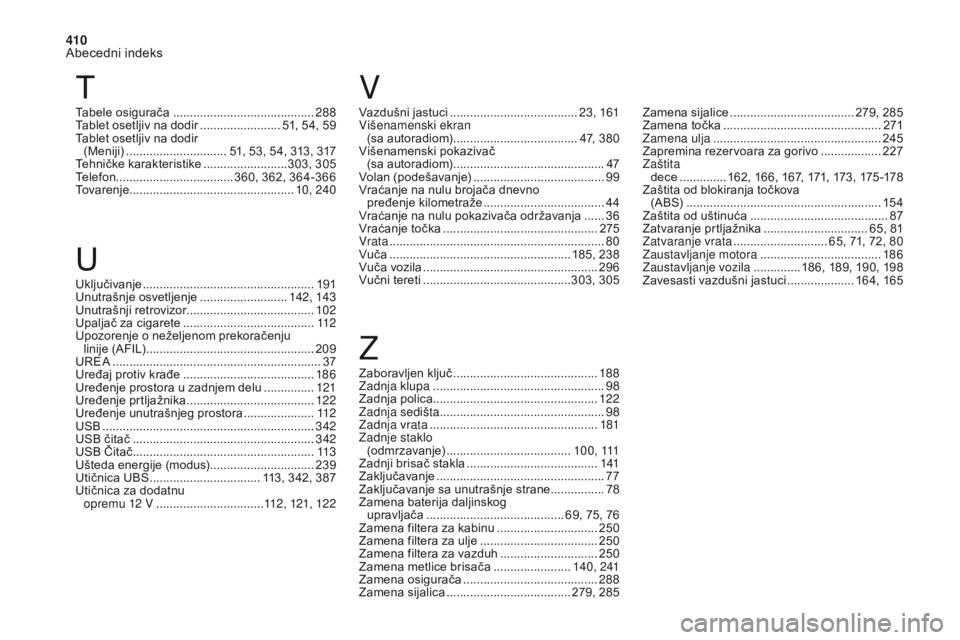 CITROEN DS4 2017 Priručnik (in Serbian) 410
Abecedni indeks
DS4_sr_Chap11_index-alpha_ed01-2016
Zaboravljen ključ ...........................................18 8
Zadnja klupa .............................. .....................98
Zadnja po CITROEN DS4 2017 Priručnik (in Serbian) 410
Abecedni indeks
DS4_sr_Chap11_index-alpha_ed01-2016
Zaboravljen ključ ...........................................18 8
Zadnja klupa .............................. .....................98
Zadnja po