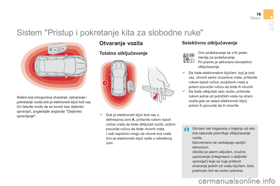 CITROEN DS5 HYBRID 2012  Priručnik (in Serbian) Otvori
Otvaranje vozila 
   
 
 
 
 
 
 
 
 
 
 
 
 
 
 
 
 
 
 
 
Sistem "Pristup i pokretanje kita za slobodne ruke" 
 
 
Sistem koji omogućava otvaranje, zatvaranje ipokretanje vozila dok je elekt