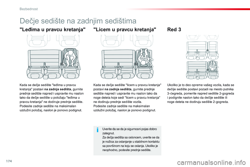 CITROEN JUMPER SPACETOURER 2017  Priručnik (in Serbian) 174
Spacetourer-VP_sr_Chap05_securite_ed01-2016
Dečje sedište na zadnjim sedištima
"Leđima u pravcu kretanja"
Kada se dečje sedište "leđima u pravcu 
kretanja" postavi na zadnja