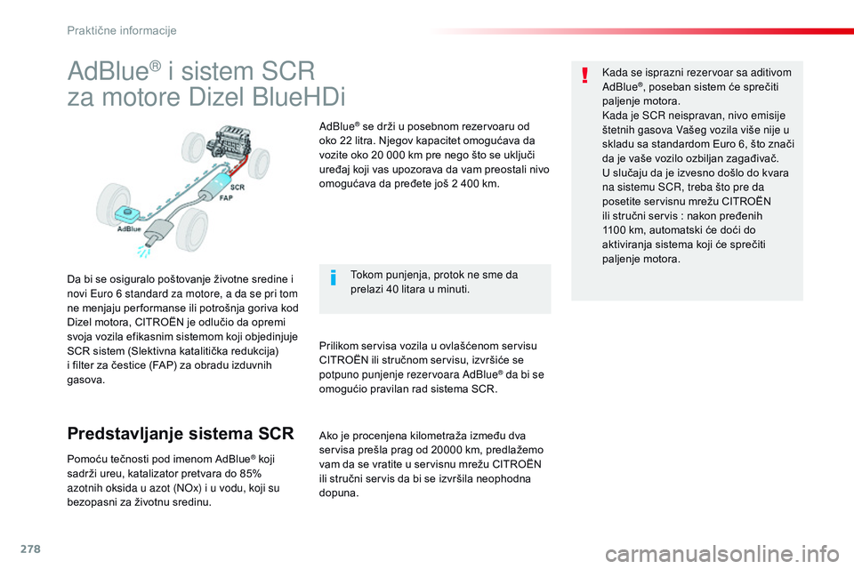 CITROEN JUMPER SPACETOURER 2017 Priručnik (in Serbian) 278
Spacetourer-VP_sr_Chap07_info-pratiques_ed01-2016
AdBlue® i sistem SCR
za motore Dizel BlueHDi
Da bi se osiguralo poštovanje životne sredine i
novi Euro 6 standard za motore, a da se pri tom
CITROEN JUMPER SPACETOURER 2017 Priručnik (in Serbian) 278
Spacetourer-VP_sr_Chap07_info-pratiques_ed01-2016
AdBlue® i sistem SCR
za motore Dizel BlueHDi
Da bi se osiguralo poštovanje životne sredine i
novi Euro 6 standard za motore, a da se pri tom