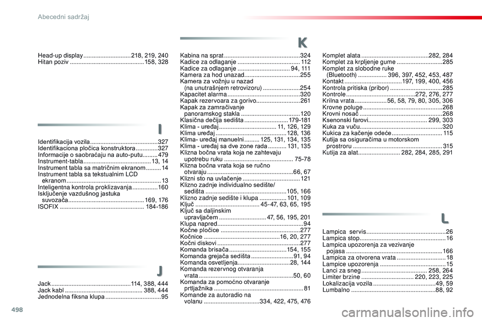 CITROEN JUMPER SPACETOURER 2017  Priručnik (in Serbian) 498
Spacetourer-VP_sr_Chap11_index-alpha_ed01-2016
Komplet alata ........................................28 2, 284
Komplet za krpljenje gume ........................... 28
5
Komplet za slobodne ruke  