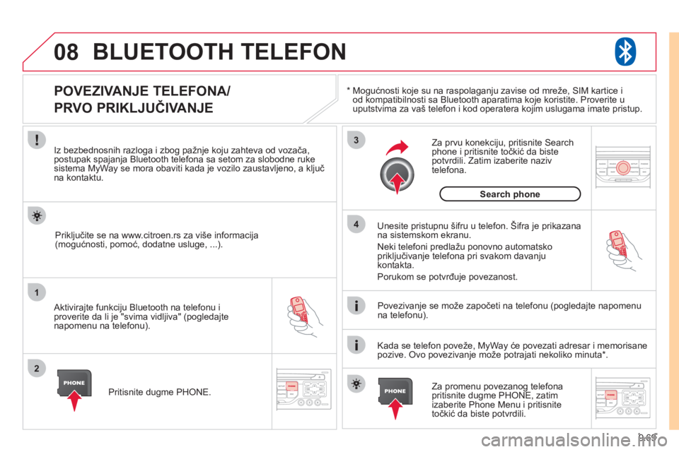 CITROEN JUMPER MULTISPACE 2012 Priručnik (in Serbian) 9.69
08
1
2
3
4
BLUETOOTH TELEFON
*
Mogućnosti koje su na raspolaganju zavise od mreže, SIM kartice i
od kompatibilnosti sa Bluetooth aparatima koje koristite. Proverite uuputstvima za vaš t CITROEN JUMPER MULTISPACE 2012 Priručnik (in Serbian) 9.69
08
1
2
3
4
BLUETOOTH TELEFON
*
Mogućnosti koje su na raspolaganju zavise od mreže, SIM kartice i
od kompatibilnosti sa Bluetooth aparatima koje koristite. Proverite uuputstvima za vaš t