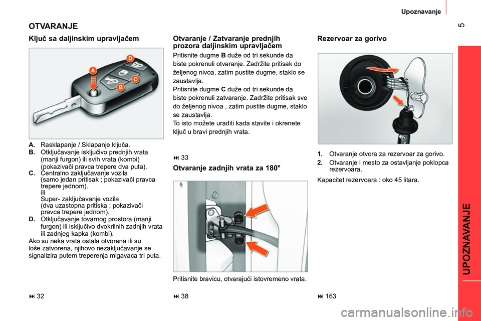 CITROEN NEMO 2014  Priručnik (in Serbian)  5
UPOZNAVANJE
Upoznavanje
 
OTVARANJE 
 
 
Ključ sa daljinskim upravljačem 
 
 
 
A. 
  Rasklapanje / Sklapanje ključa. 
   
B. 
 Otključavanje isključivo prednjih vrata 
(manji furgon) ili svih