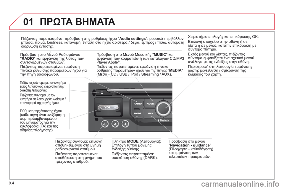 CITROEN BERLINGO MULTISPACE 2014 ΟΔΗΓΌΣ ΧΡΉΣΗΣ (in Greek) 9.4
01 ΠΡΩΤΑ ΒΗΜΑΤΑ
Πρόσβαση στο μενού " Navigation - guidance " (Πλοήγηση - καθοδήγηση) και εμφάνιση των τελευταίων π CITROEN BERLINGO MULTISPACE 2014 ΟΔΗΓΌΣ ΧΡΉΣΗΣ (in Greek) 9.4
01 ΠΡΩΤΑ ΒΗΜΑΤΑ
Πρόσβαση στο μενού " Navigation - guidance " (Πλοήγηση - καθοδήγηση) και εμφάνιση των τελευταίων π