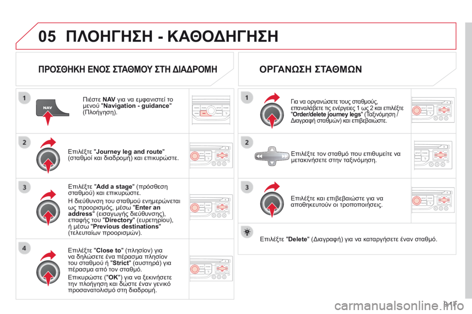 CITROEN BERLINGO MULTISPACE 2014 ΟΔΗΓΌΣ ΧΡΉΣΗΣ (in Greek) 9.17
05 ΠΛΟΗΓΗΣΗ - ΚΑΘΟΔΗΓΗΣΗ
ΠΡΟΣΘΗΚΗ ΕΝΟΣ ΣΤΑΘΜΟΥ ΣΤΗ ΔΙΑΔΡΟΜΗ
Πιέστε N AV για να εμφανιστεί το μενού " Naviga CITROEN BERLINGO MULTISPACE 2014 ΟΔΗΓΌΣ ΧΡΉΣΗΣ (in Greek) 9.17
05 ΠΛΟΗΓΗΣΗ - ΚΑΘΟΔΗΓΗΣΗ
ΠΡΟΣΘΗΚΗ ΕΝΟΣ ΣΤΑΘΜΟΥ ΣΤΗ ΔΙΑΔΡΟΜΗ
Πιέστε N AV για να εμφανιστεί το μενού " Naviga
