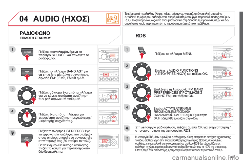 CITROEN BERLINGO MULTISPACE 2014  ΟΔΗΓΌΣ ΧΡΉΣΗΣ (in Greek) 9.67
04 AUDIO (ΗΧΟΣ) 
 Πιέζετε επαναλαμβανόμενα το πλήκτρο SOURCE και επιλέγετε το ραδιόφωνο.  
  Πιέζετε το πλήκτρο BAND AST CITROEN BERLINGO MULTISPACE 2014  ΟΔΗΓΌΣ ΧΡΉΣΗΣ (in Greek) 9.67
04 AUDIO (ΗΧΟΣ) 
 Πιέζετε επαναλαμβανόμενα το πλήκτρο SOURCE και επιλέγετε το ραδιόφωνο.  
  Πιέζετε το πλήκτρο BAND AST