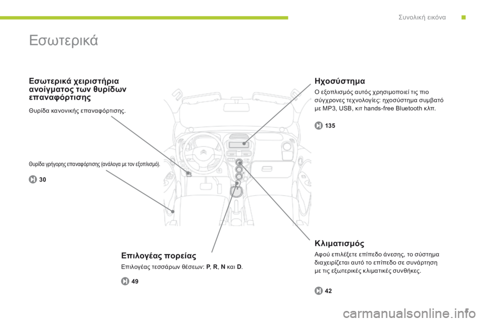 CITROEN C-ZERO 2016 ΟΔΗΓΌΣ ΧΡΉΣΗΣ (in Greek) 30135
49 42
5
C-zero_el_Chap00b_vue-ensemble_ed01-2014
Εσωτερικά
Επιλογέας πορείας
Επιλογέας τεσσάρων θέσεων: P, R , N και D .
Εσωτερικά χ CITROEN C-ZERO 2016 ΟΔΗΓΌΣ ΧΡΉΣΗΣ (in Greek) 30135
49 42
5
C-zero_el_Chap00b_vue-ensemble_ed01-2014
Εσωτερικά
Επιλογέας πορείας
Επιλογέας τεσσάρων θέσεων: P, R , N και D .
Εσωτερικά χ