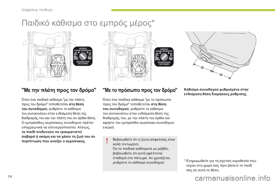 CITROEN C-ZERO 2016 ΟΔΗΓΌΣ ΧΡΉΣΗΣ (in Greek) 74
C-zero_el_Chap07_securite-enfants_ed01-2014
Παιδικό κάθισμα στο εμπρός μέρος*
"Με την πλάτη προς τον δρόμο"
Όταν ένα παιδικό CITROEN C-ZERO 2016 ΟΔΗΓΌΣ ΧΡΉΣΗΣ (in Greek) 74
C-zero_el_Chap07_securite-enfants_ed01-2014
Παιδικό κάθισμα στο εμπρός μέρος*
"Με την πλάτη προς τον δρόμο"
Όταν ένα παιδικό