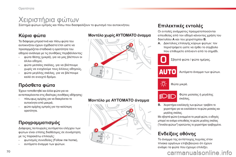 CITROEN C3 PICASSO 2015 ΟΔΗΓΌΣ ΧΡΉΣΗΣ (in Greek) 70
C3Picasso_el_Chap05_visibilite_ed01-2014
χειριστήρια φώτωνςύστημα φώτων εμπρός και πίσω που διασφαλίζουν το φωτισμό του αυτο CITROEN C3 PICASSO 2015 ΟΔΗΓΌΣ ΧΡΉΣΗΣ (in Greek) 70
C3Picasso_el_Chap05_visibilite_ed01-2014
χειριστήρια φώτωνςύστημα φώτων εμπρός και πίσω που διασφαλίζουν το φωτισμό του αυτο