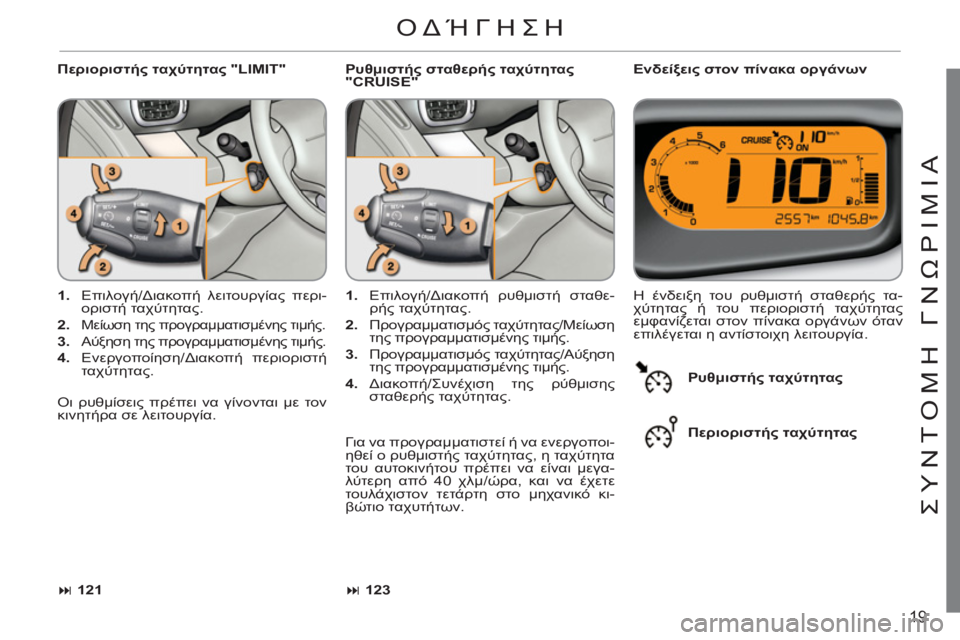CITROEN C3 PICASSO 2012  ΟΔΗΓΌΣ ΧΡΉΣΗΣ (in Greek) 19
ΣΥΝΤ
Ο
ΜΗ ΓΝ
Ω
ΡΙΜΙΑ
 
 
Περιοριστής ταχύτητας "LIMIT"    
Ενδείξεις στον πίνακα οργάνων 
   
 
1. 
 Επιλογή/Διακοπή λε