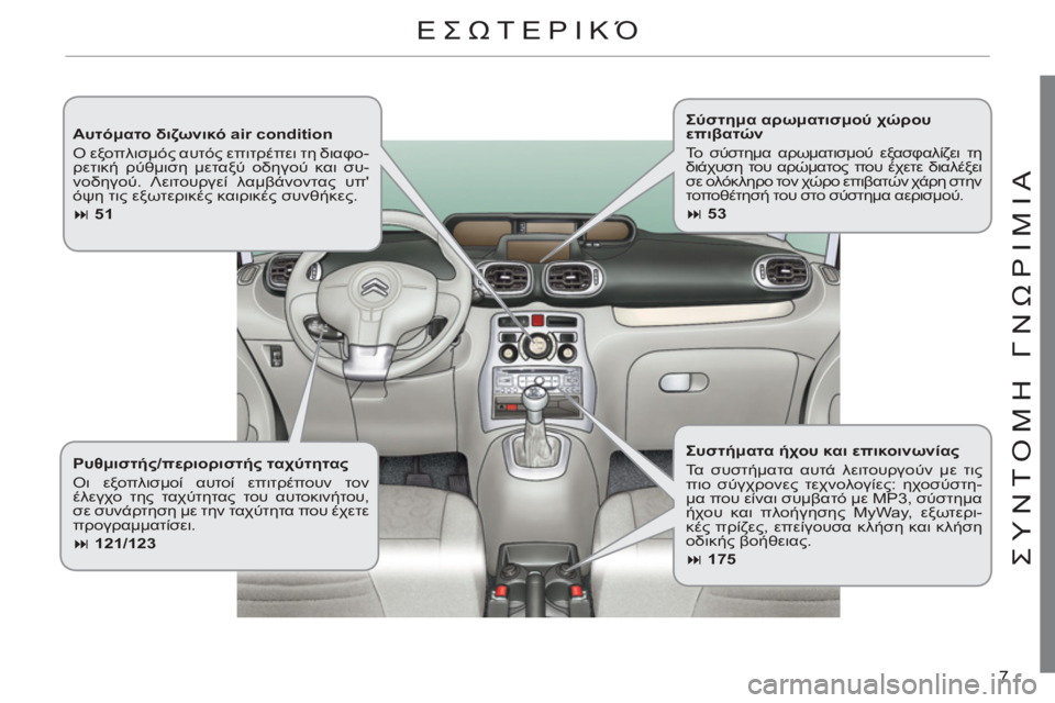 CITROEN C3 PICASSO 2012  ΟΔΗΓΌΣ ΧΡΉΣΗΣ (in Greek) 7
ΣΥΝΤ
Ο
ΜΗ ΓΝ
Ω
ΡΙΜΙΑ
 
 
Αυτόματο διζωνικό air condition 
  Ο εξοπλισμός αυτός επιτρέπει τη διαφο-
ρετική ρύθμιση μετα