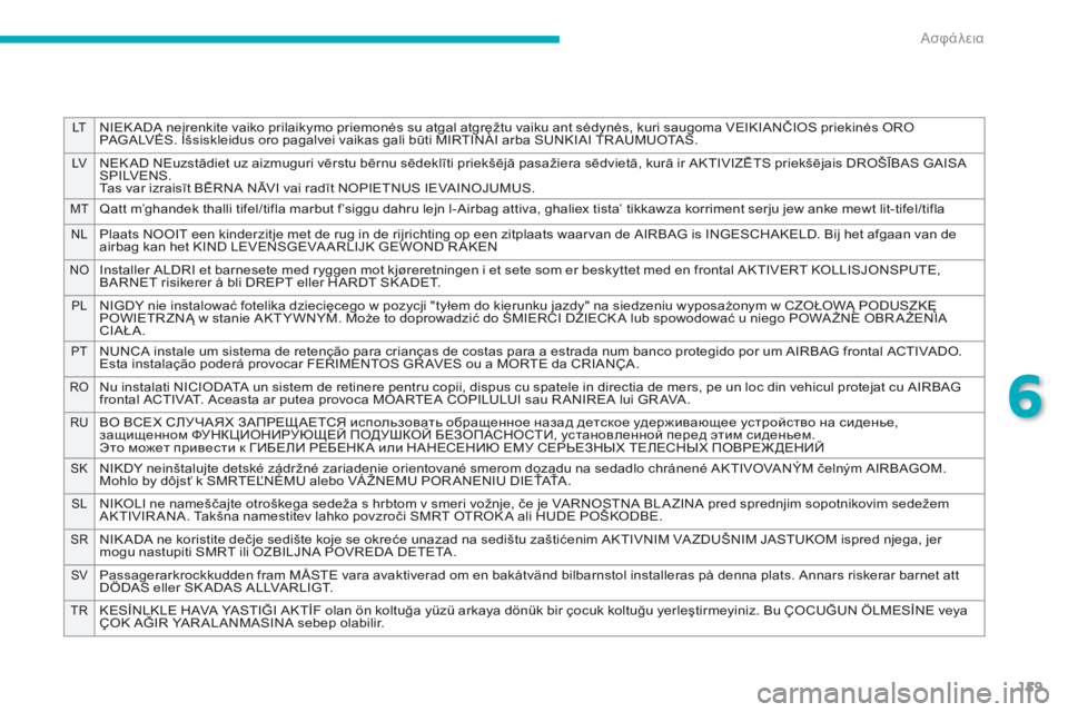 CITROEN C4 AIRCROSS 2016 ΟΔΗΓΌΣ ΧΡΉΣΗΣ (in Greek) 159
LTNIEK ADA neįrenkite vaiko prilaikymo priemonės su atgal atgręžtu vaiku ant sėdynės, kuri saugoma VEIKIANČIOS priekinės ORO
PAGALVĖS. Išsiskleidus oro pagalvei vaikas gali būti MIRTIN CITROEN C4 AIRCROSS 2016 ΟΔΗΓΌΣ ΧΡΉΣΗΣ (in Greek) 159
LTNIEK ADA neįrenkite vaiko prilaikymo priemonės su atgal atgręžtu vaiku ant sėdynės, kuri saugoma VEIKIANČIOS priekinės ORO
PAGALVĖS. Išsiskleidus oro pagalvei vaikas gali būti MIRTIN