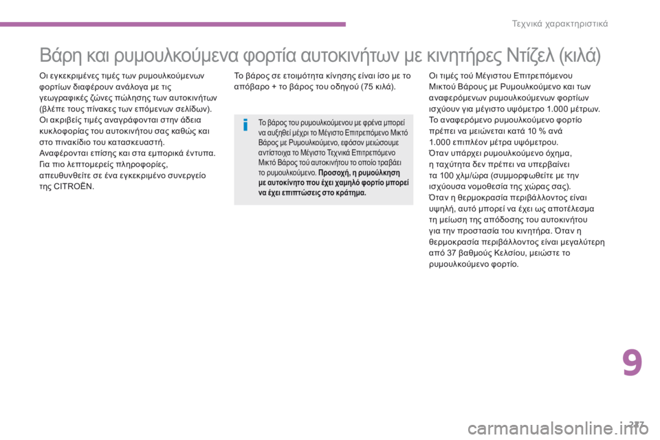 CITROEN C4 AIRCROSS 2016 ΟΔΗΓΌΣ ΧΡΉΣΗΣ (in Greek) 227
C4-Aircross_el_Chap09_caracteristiques-techniques_ed01-2014
Βάρη και ρυμουλκούμενα φορτία αυτοκινήτων με κινητήρες Ντίζελ (κιλά)
όι εγ CITROEN C4 AIRCROSS 2016 ΟΔΗΓΌΣ ΧΡΉΣΗΣ (in Greek) 227
C4-Aircross_el_Chap09_caracteristiques-techniques_ed01-2014
Βάρη και ρυμουλκούμενα φορτία αυτοκινήτων με κινητήρες Ντίζελ (κιλά)
όι εγ