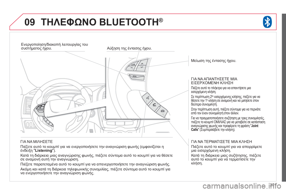 CITROEN C4 AIRCROSS 2013 ΟΔΗΓΌΣ ΧΡΉΣΗΣ (in Greek) 271
09ΤΗΛΕΦΩΝΟ BLUETOOTH ®
ΓΙΑ ΝΑ ΜΙΛΗΣΕΤΕ
Πιέζετε αυτό το κουμπί για να ενεργοποιήσετε την αναγνώριση φωνής
(εμ CITROEN C4 AIRCROSS 2013 ΟΔΗΓΌΣ ΧΡΉΣΗΣ (in Greek) 271
09ΤΗΛΕΦΩΝΟ BLUETOOTH ®
ΓΙΑ ΝΑ ΜΙΛΗΣΕΤΕ
Πιέζετε αυτό το κουμπί για να ενεργοποιήσετε την αναγνώριση φωνής
(εμ