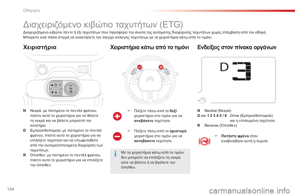 CITROEN C4 CACTUS 2016 ΟΔΗΓΌΣ ΧΡΉΣΗΣ (in Greek) 124
C4-cactus_el_Chap06_conduite_ed01-2015
διαχειριζόμενο κιβώτιο ταχυτήτων (ETG)
N Νεκρά: με πατημένο το πεντάλ φρένου,
πιέστε αυτ CITROEN C4 CACTUS 2016 ΟΔΗΓΌΣ ΧΡΉΣΗΣ (in Greek) 124
C4-cactus_el_Chap06_conduite_ed01-2015
διαχειριζόμενο κιβώτιο ταχυτήτων (ETG)
N Νεκρά: με πατημένο το πεντάλ φρένου,
πιέστε αυτ