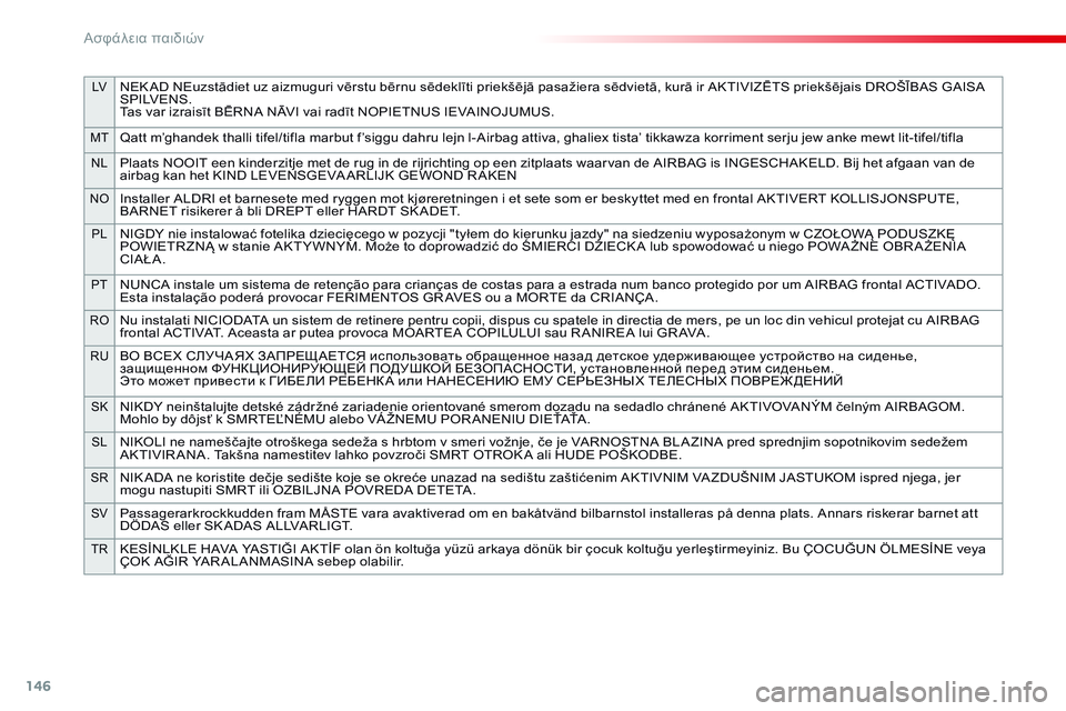 CITROEN C4 CACTUS 2015 ΟΔΗΓΌΣ ΧΡΉΣΗΣ (in Greek) 146
LVNEK AD NEuzstādiet uz aizmuguri vērstu bērnu sēdeklīti priekšējā pasažiera sēdvietā, kurā ir AKTIVIZĒTS priekšējais DROŠĪBAS GAISA
S P I LV E N S .
Tas var izraisīt BĒRNA NĀ CITROEN C4 CACTUS 2015 ΟΔΗΓΌΣ ΧΡΉΣΗΣ (in Greek) 146
LVNEK AD NEuzstādiet uz aizmuguri vērstu bērnu sēdeklīti priekšējā pasažiera sēdvietā, kurā ir AKTIVIZĒTS priekšējais DROŠĪBAS GAISA
S P I LV E N S .
Tas var izraisīt BĒRNA NĀ
