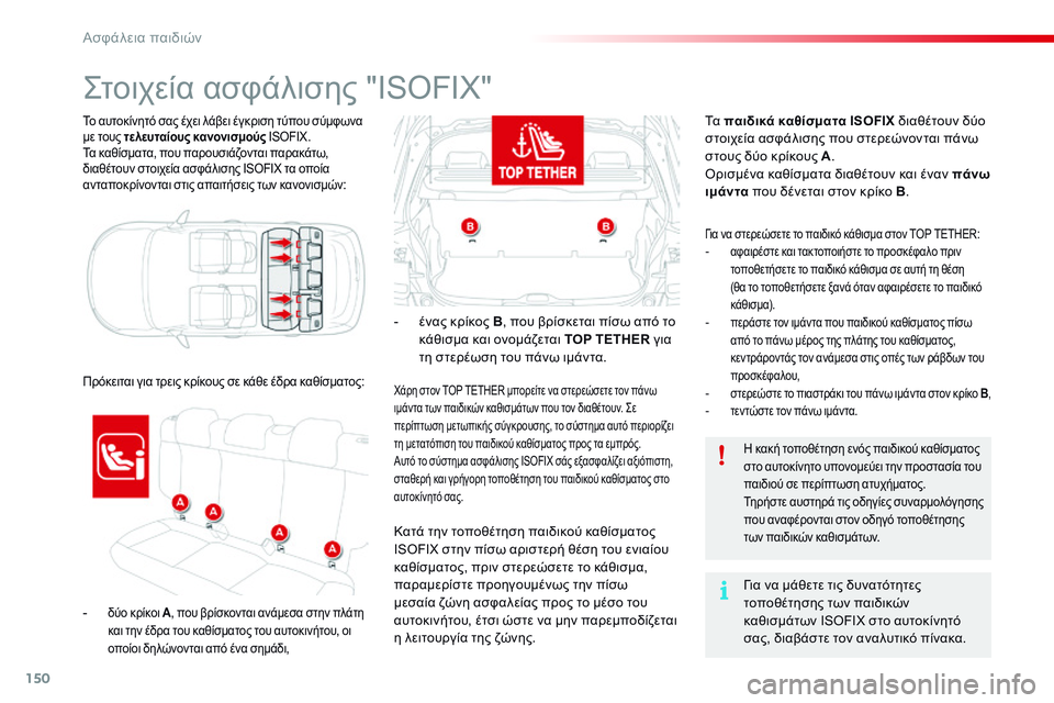CITROEN C4 CACTUS 2015 ΟΔΗΓΌΣ ΧΡΉΣΗΣ (in Greek) 150
C4-cactus_el_Chap08_securite-enfants_ed02-2014
Το αυτοκίνητό σας έχει λάβει έγκριση τύπου σύμφωνα
με τους τελευταίους κανονισμ CITROEN C4 CACTUS 2015 ΟΔΗΓΌΣ ΧΡΉΣΗΣ (in Greek) 150
C4-cactus_el_Chap08_securite-enfants_ed02-2014
Το αυτοκίνητό σας έχει λάβει έγκριση τύπου σύμφωνα
με τους τελευταίους κανονισμ