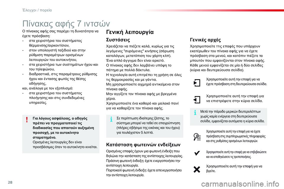 CITROEN C4 CACTUS 2015  ΟΔΗΓΌΣ ΧΡΉΣΗΣ (in Greek) 28
Πίνακας αφής 7 ιντσών
ό πίνακας αφής σας παρέχει τη δυνατότητα να 
έ χετε πρόσβαση:
-
 
σ
 τα χειριστήρια του συ